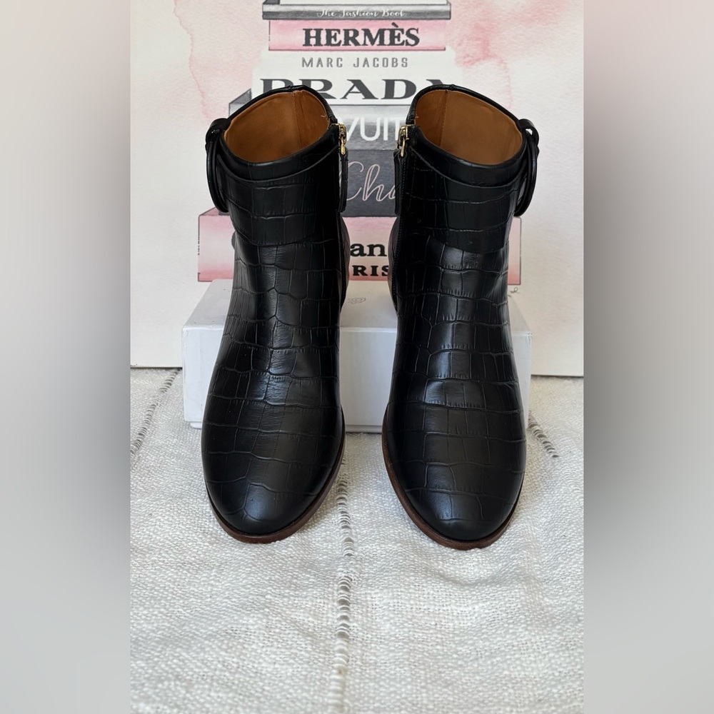 Sezane Sara Low Flat Ankle Booties in Black Croc Embossed Leather FR 37 = 6.5 - Picture 6 of 14